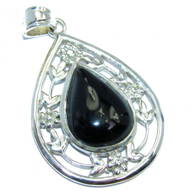 Floral Design Amazing Black Onyx Sterling Silver Pendant