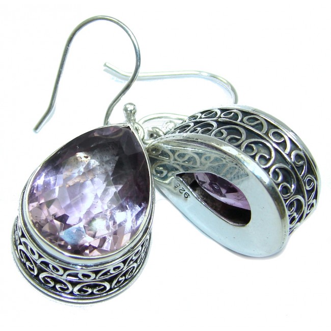 Huge Rich Vintage Design Purple Amethyst Sterling Silver earrings