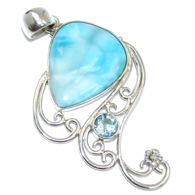 Romantic Design Genuine Blue Larimar Sterling Silver Pendant