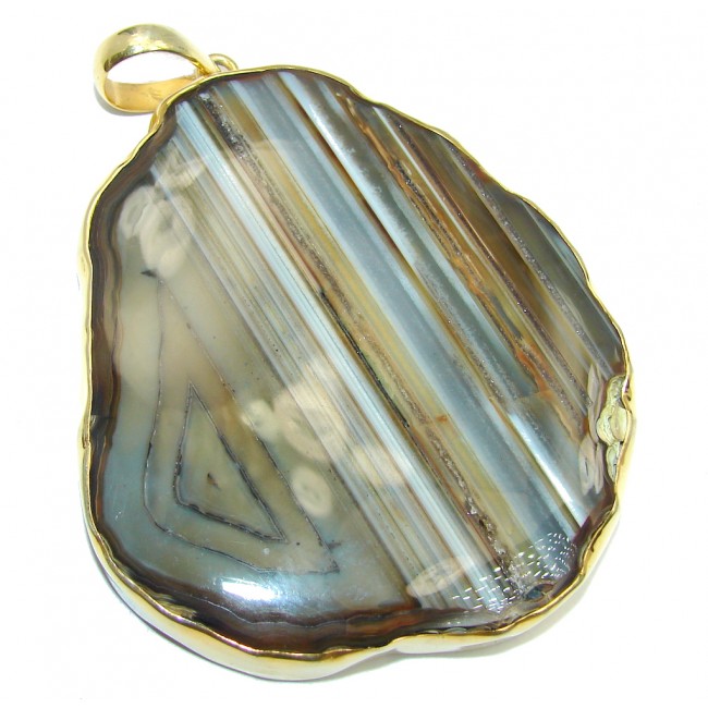 73.3 grams Classic Botswana Agate Gold plated Sterling Silver Pendant