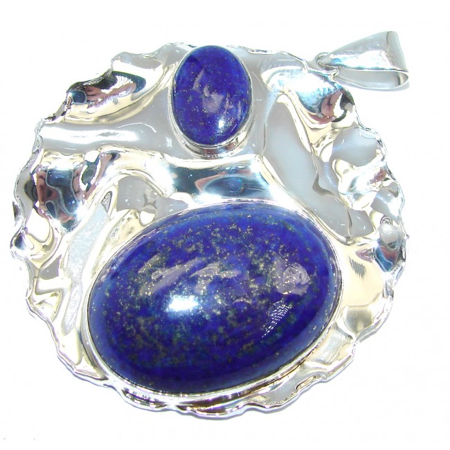 Genuine AAA Blue Lapis Lazuli hammered Sterling Silver Pendant
