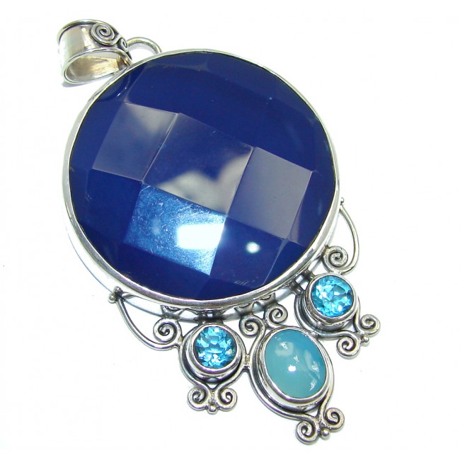 Amazing Blue Agate Blue Topaz Sterling Silver Pendant