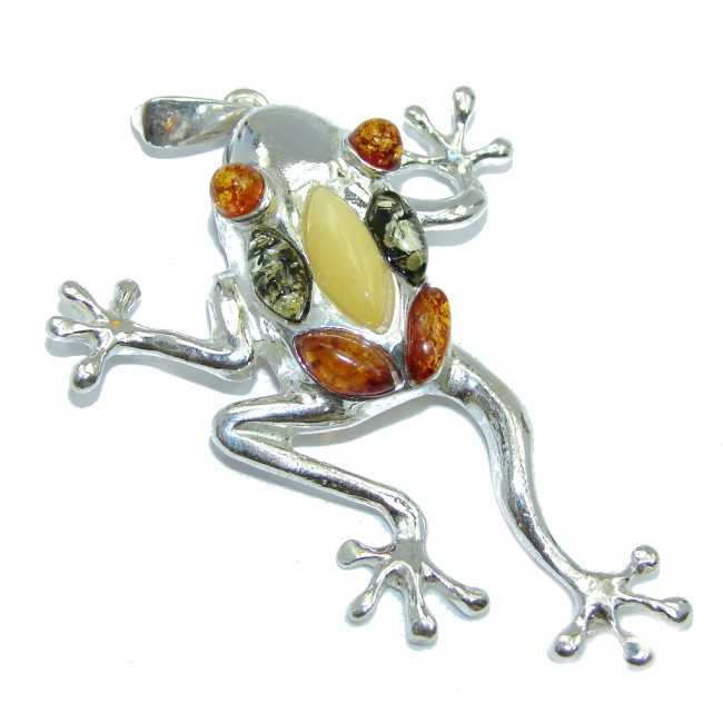 Lucky Frog Butterscotch Baltic Polish Amber Sterling Silver Pendant