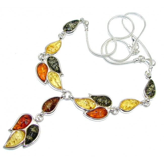 Very Elegant AAA Multicolor Baltic Polish Amber Sterling Silver necklace