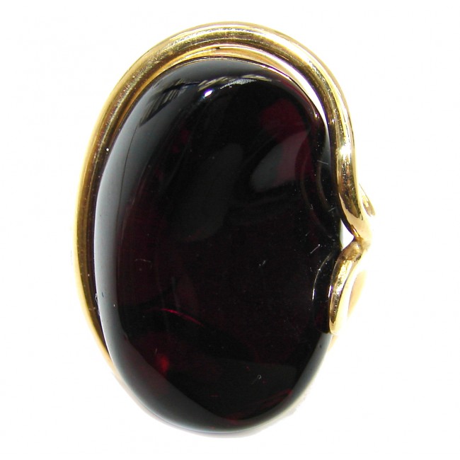 Chunky Genuine Dark Cherry Amber Gold plated over Sterling Silver Ring size adjustable