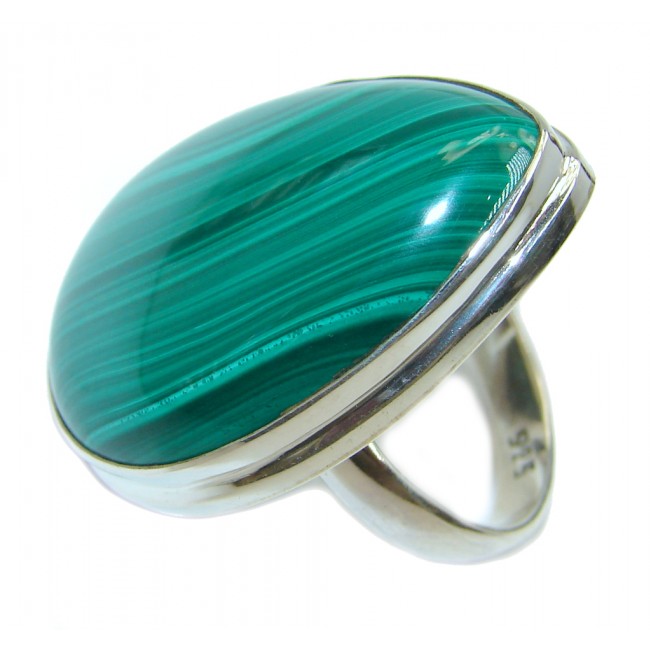 Huge Natural AAA Green Malachite Sterling Silver ring size adjustable