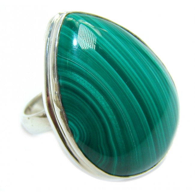 Huge Natural AAA Green Malachite Sterling Silver ring size adjustable