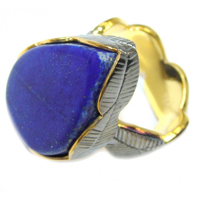 Natural Blue Lapis Lazuli Gold Rhodium Plated Sterling Silver Ring s. 7 1/2