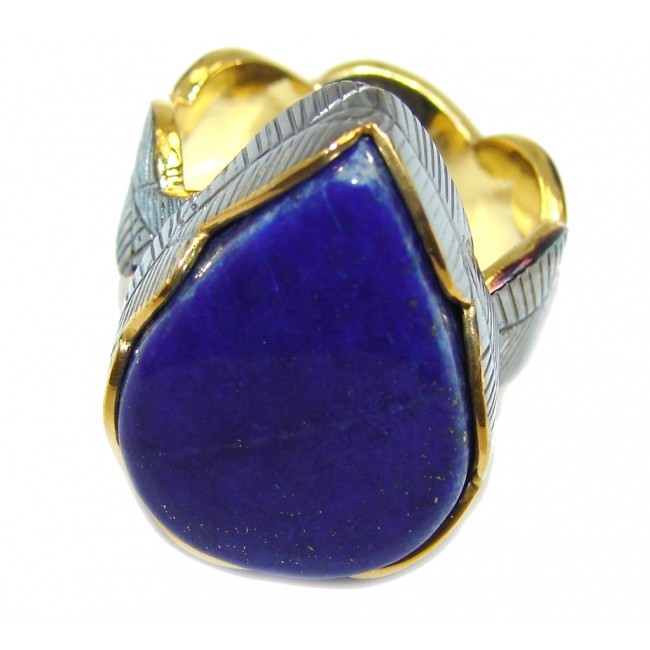 Natural Blue Lapis Lazuli Gold Rhodium Plated Sterling Silver Ring s. 7 1/2