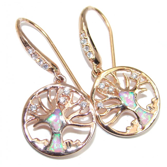 Family Tree Fire Opal Rose Gold over Sterling Silver earrings