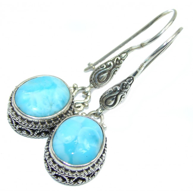 True Caribbean Beauty AAA Blue Larimar Bali Handmade Sterling Silver earrings