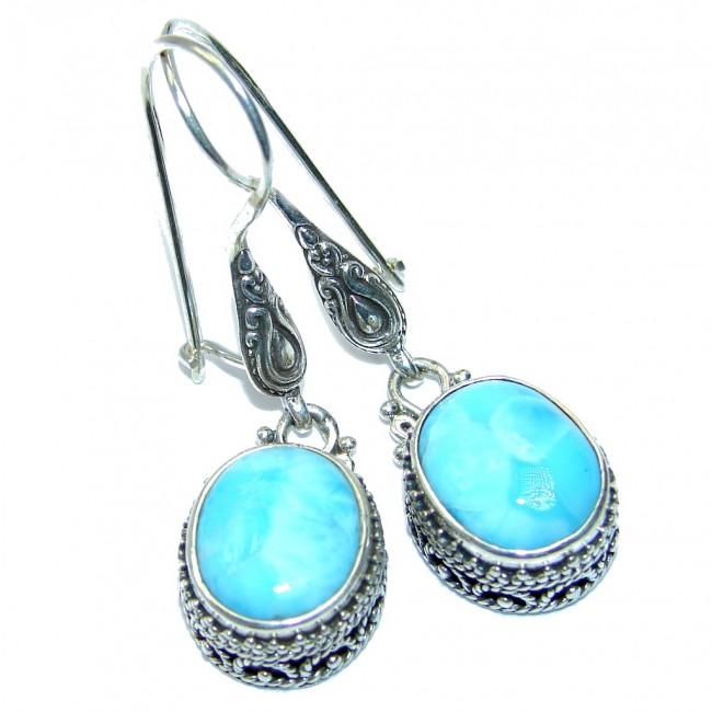 True Caribbean Beauty AAA Blue Larimar Bali Handmade Sterling Silver earrings