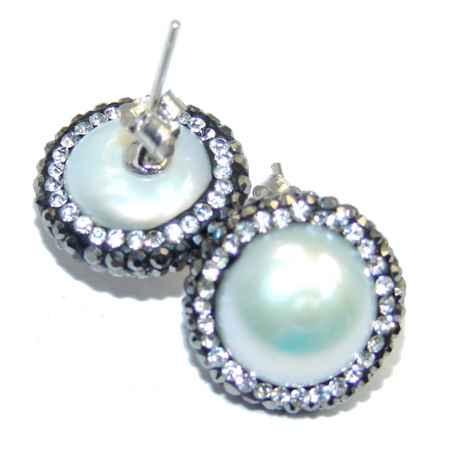 Victorian Style Fresh Water Pearl Spinel Sterling Silver earrings