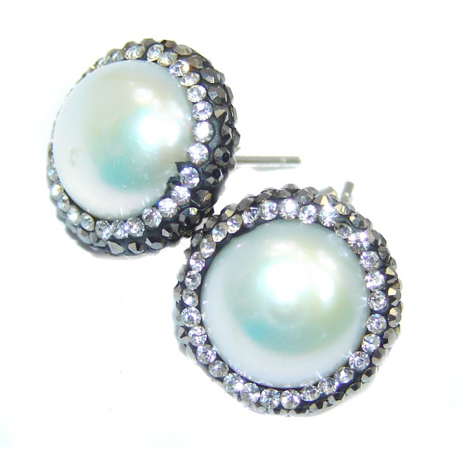 Victorian Style Fresh Water Pearl Spinel Sterling Silver earrings