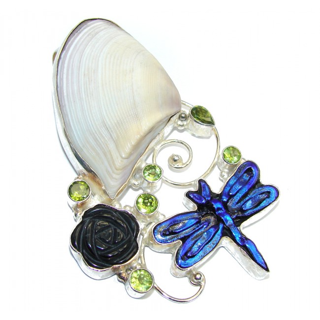 Giant Natural Sea Shell Dichroig Glass Sterling Silver Pendant