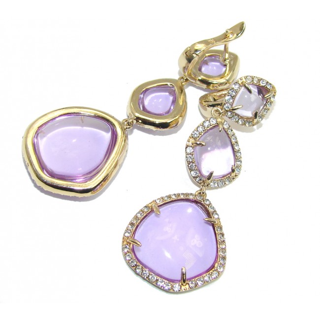 Long Hollywood Style Amethyst & White Topaz Gold Plated Sterling Silver earrings