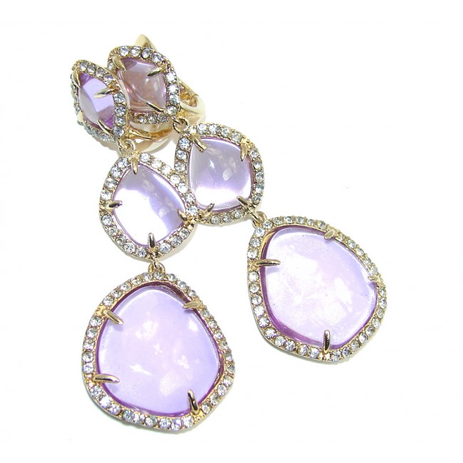 Long Hollywood Style Amethyst & White Topaz Gold Plated Sterling Silver earrings