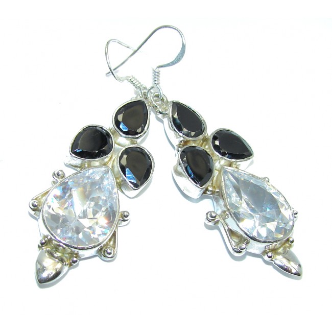 Great White & Black Cubic Zirconia Sterling Silver earrings