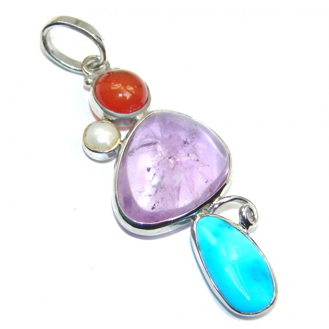 Perfect combination Sleeping Beauty Turquoise Amethyst Sterling Silver Pendant