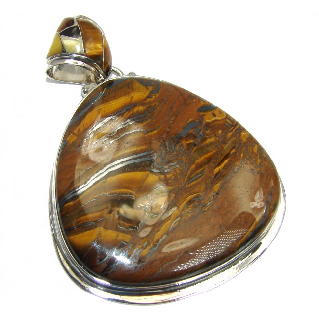 Big Awesome AAA Brown Tigers Eye Sterling Silver Pendant