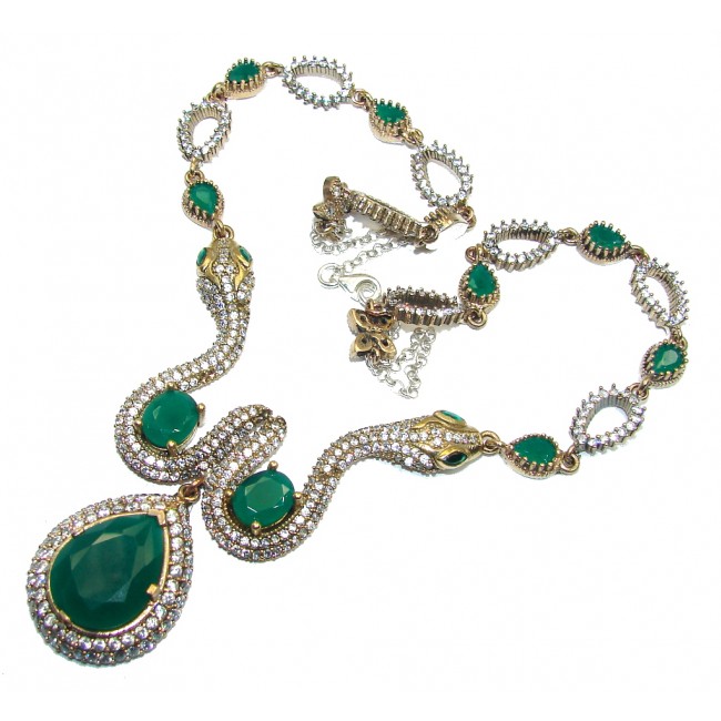 Victorian Style Created Green Emerald & White Topaz Sterling Silver necklace
