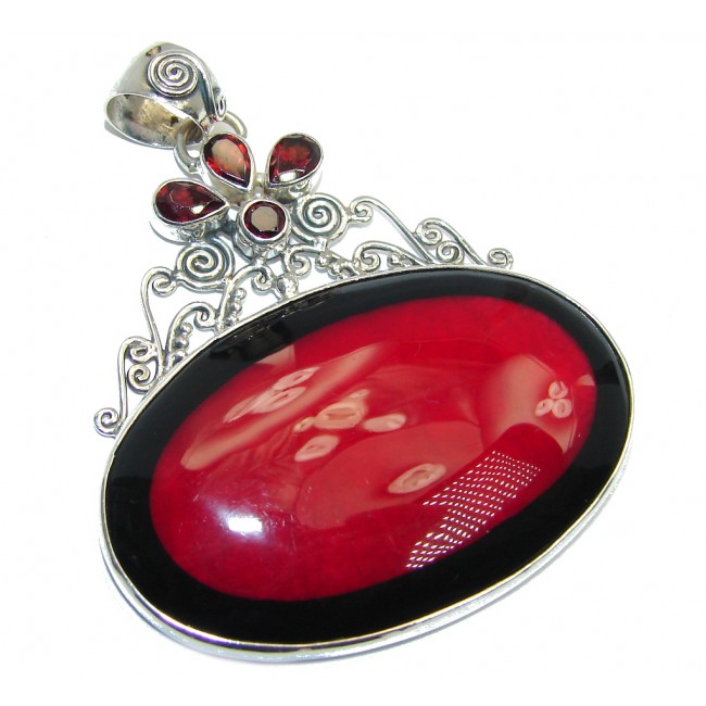 Deep Love Red Fossilized Coral & Garnet Sterling Silver pendant