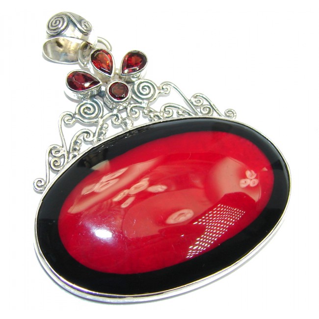 Deep Love Red Fossilized Coral & Garnet Sterling Silver pendant