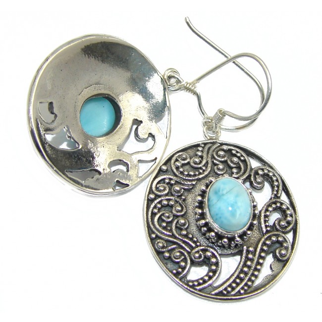 Long Precious AAA Blue Larimar Oxidized Sterling Silver earrings