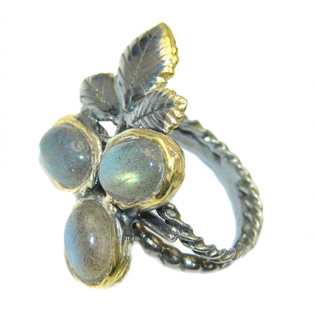 Captured Fire Labradorite Two Tone Sterling Silver Ring s. 7 1/2