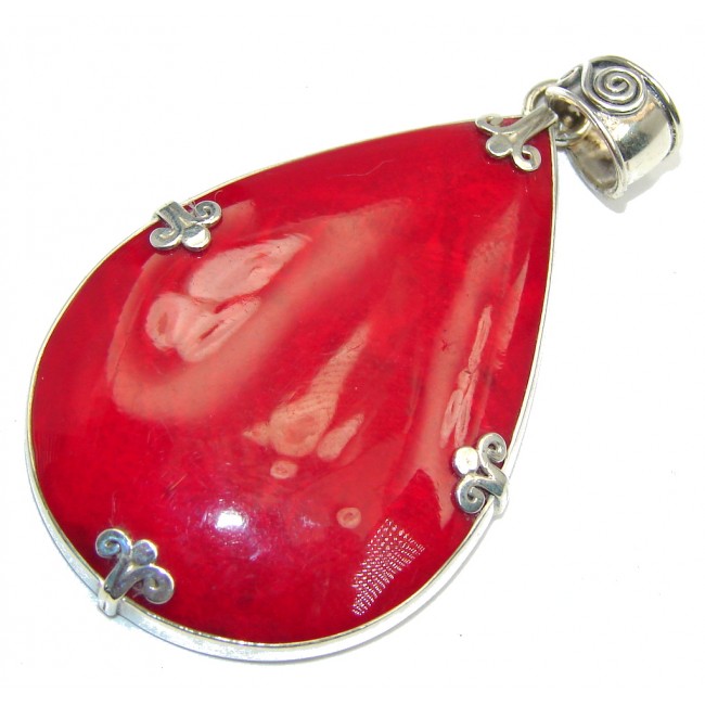 Pure Prefection Red Fossilized Coral Sterling Silver pendant