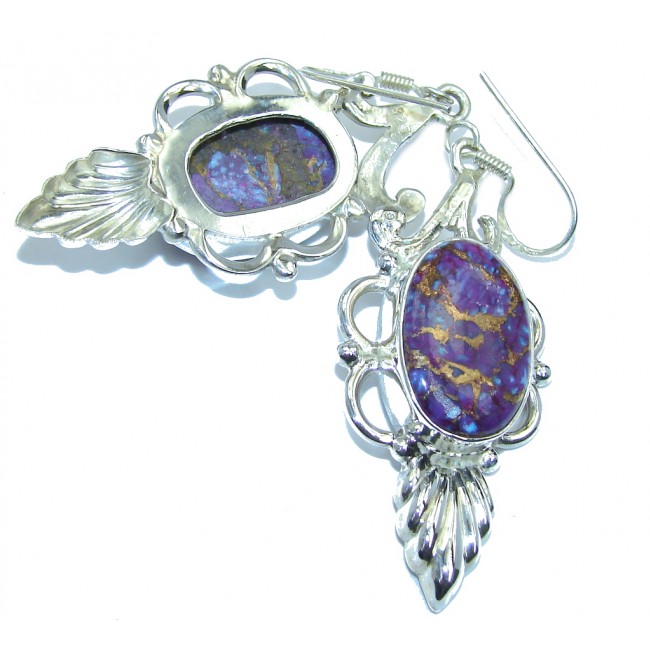 Solid Copper vains in Purple Turquoise Sterling Silver earrings