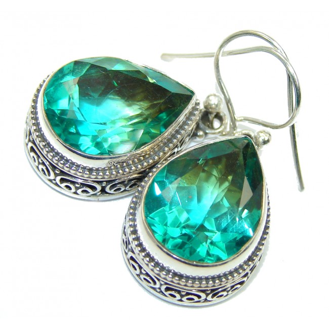 Vintage Style created Green Emerald Sterling Silver earrings