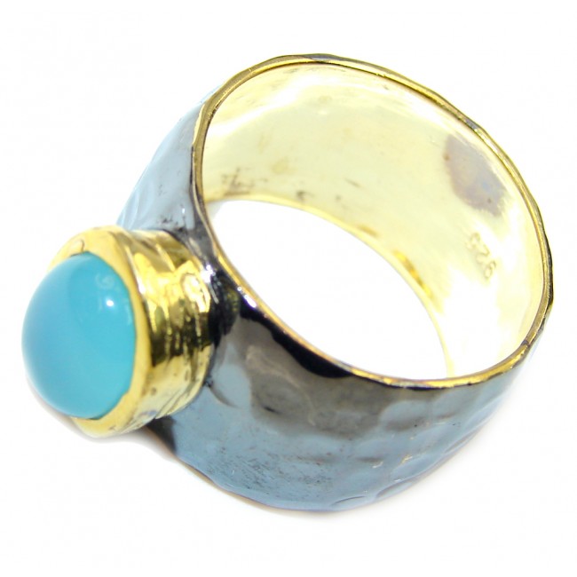 Classy Botswana Chalcedony Agate Gold Rhodium Plated over Sterling Silver Ring s. 8