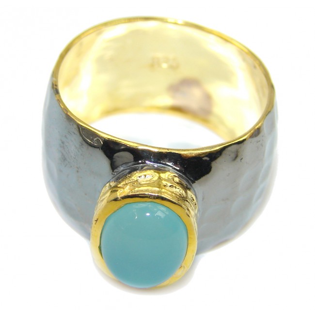 Classy Botswana Chalcedony Agate Gold Rhodium Plated over Sterling Silver Ring s. 8