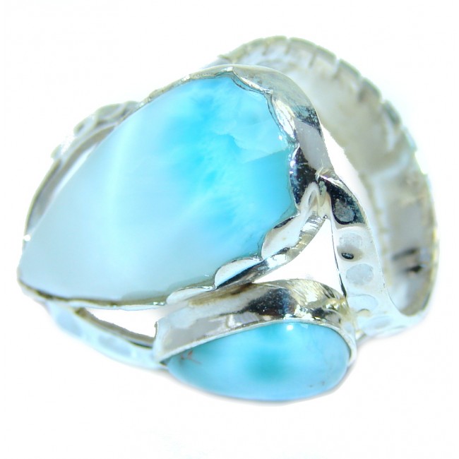 Sublime quality Blue Larimar Sterling Silver Cocktail Ring size 9