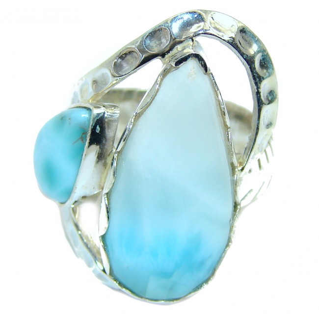 Sublime quality Blue Larimar Sterling Silver Cocktail Ring size 9