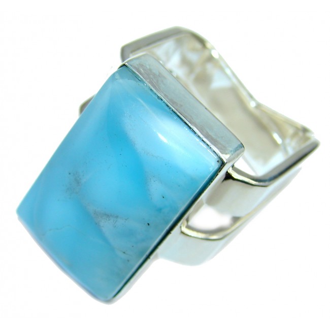 Unique Modern Style Blue Larimar Sterling Silver Cocktail Ring size 7 1/2