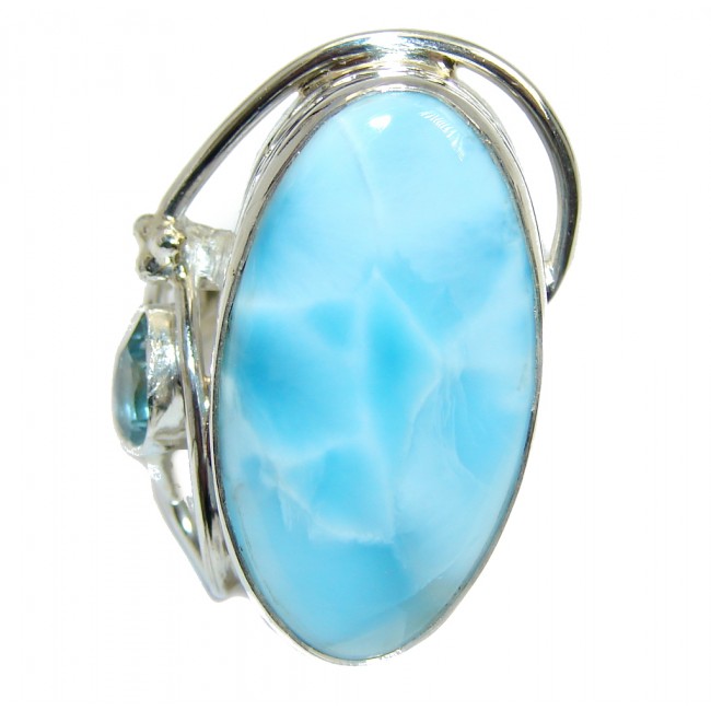 Unique Style Blue Larimar Sterling Silver Cocktail Ring size adjustable