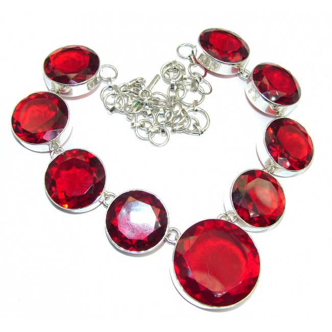 Large True Passion Red Quartz Sterling Silver necklace