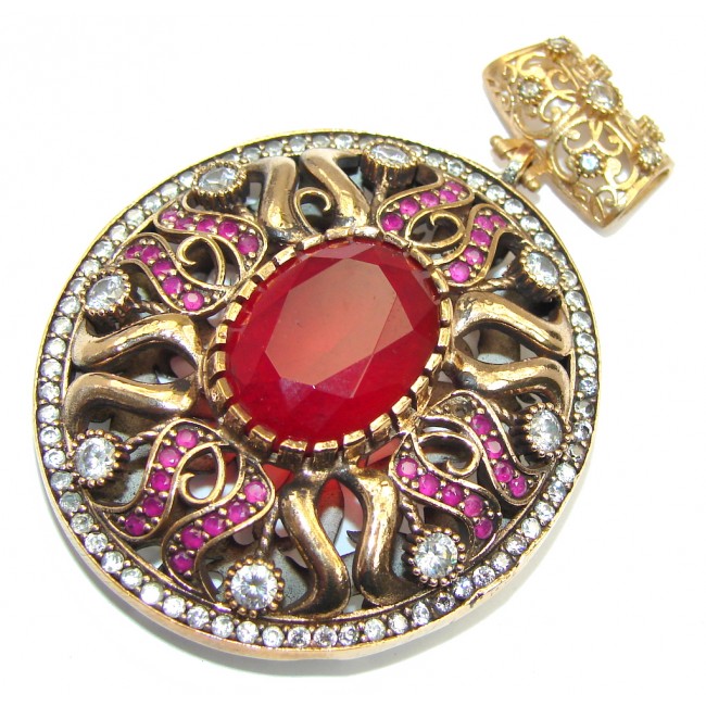 Victorian Style created Ruby & White Topaz copper plated over Sterling Silver Pendant