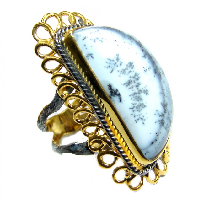 Snow Queen AAA Dendritic Agate Gold Rhodium Plated over Sterling Silver Ring s. 6