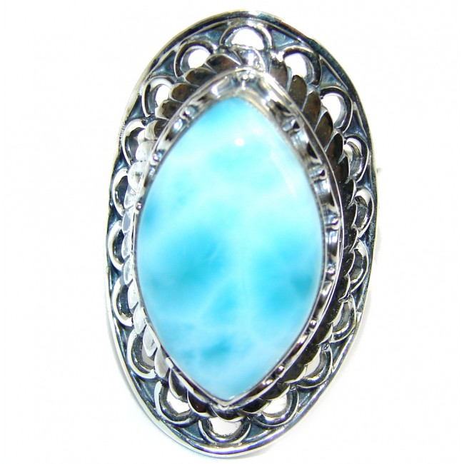 Amazing Genuine AAA Blue Larimar Sterling Silver Ring size adjustable