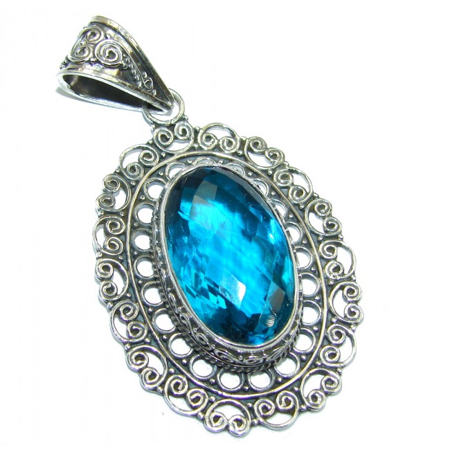 Amazing created Blue Topaz Sterling Silver Pendant