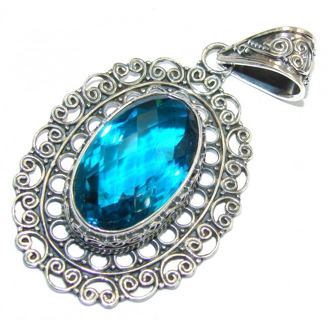 Amazing created Blue Topaz Sterling Silver Pendant