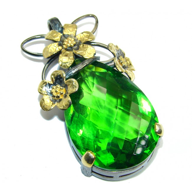 Large created Green Peridot Gold Rhodiul plated over Sterling Silver Pendant