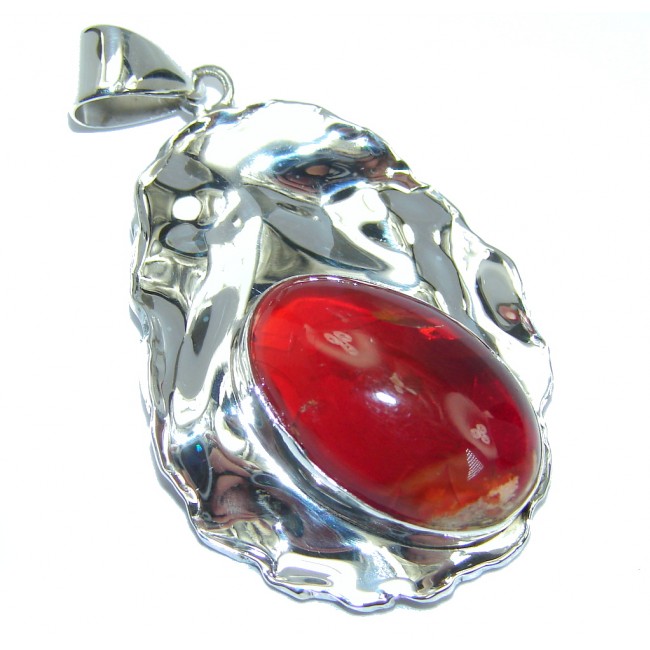 Mexican Fire Opal hammered Sterling Silver Pendant