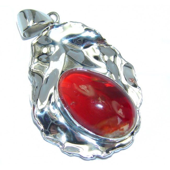 Mexican Fire Opal hammered Sterling Silver Pendant