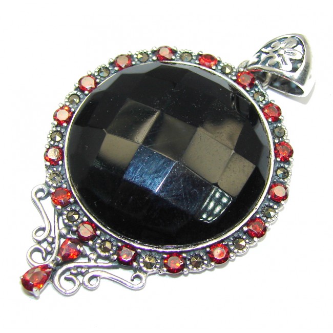 Garnet Black Onyx Sterling Silver Pendant