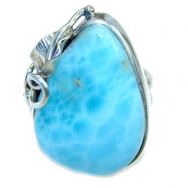 Genuine AAA Blue Larimar Sterling Silver Ring size adjustable