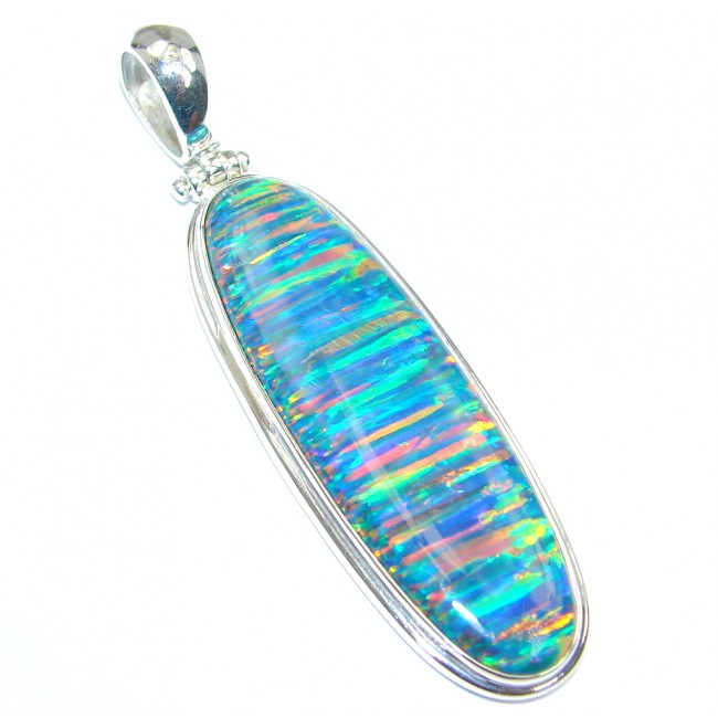 Luxurious Lab. created Fire Opal Sterling Silver handmade Pendant
